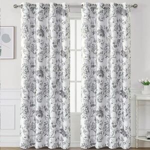 Floral Curtains – Set of 2 Panels, 52"x84" Each, Thermal Insulated Grommet Drape
